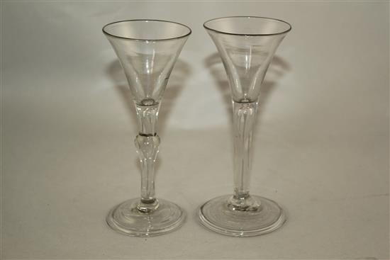 A light baluster wine glass and a trumpet wine glass, c.1735, 15.5cm